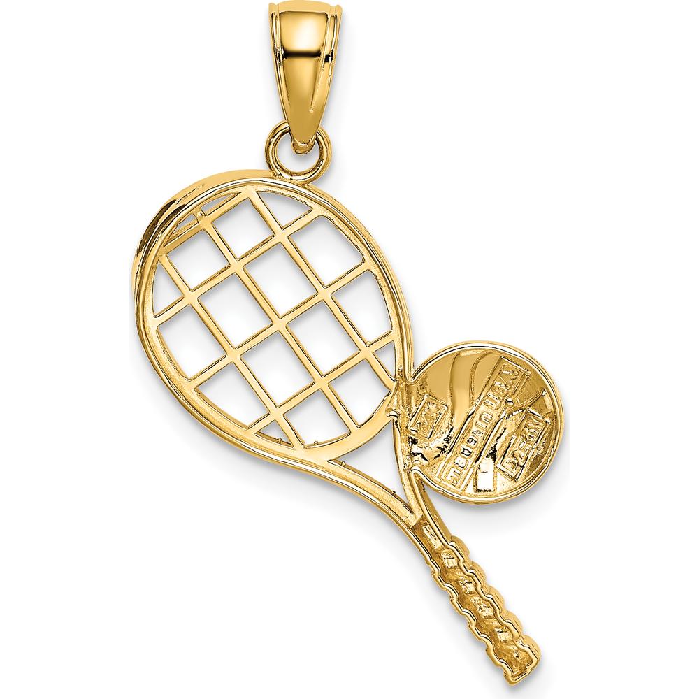 14K Yellow Gold Tennis Racquet and Ball Charm Pendant - Polished Diamond-Cut Finish by Oro Pregiato
