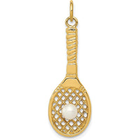 14K Yellow Gold Tennis Racquet Charm with Freshwater Cultured Pearl Ball - 4mm Pearl