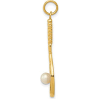 14K Yellow Gold Tennis Racquet Charm with Freshwater Cultured Pearl Ball - 4mm Pearl