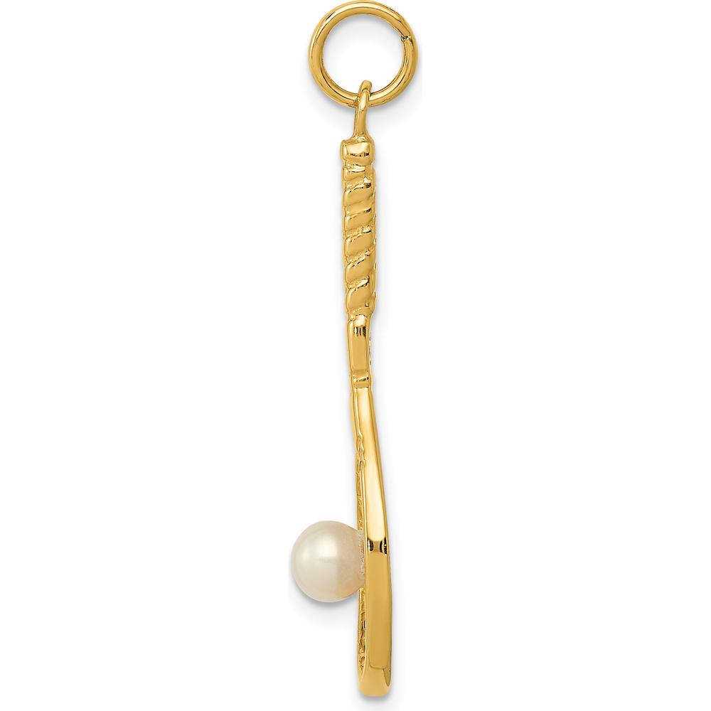 14K Yellow Gold Tennis Racquet Charm with Freshwater Cultured Pearl Ball - 4mm Pearl