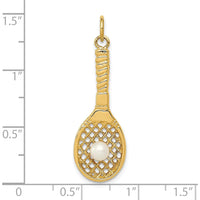 14K Yellow Gold Tennis Racquet Charm with Freshwater Cultured Pearl Ball - 4mm Pearl