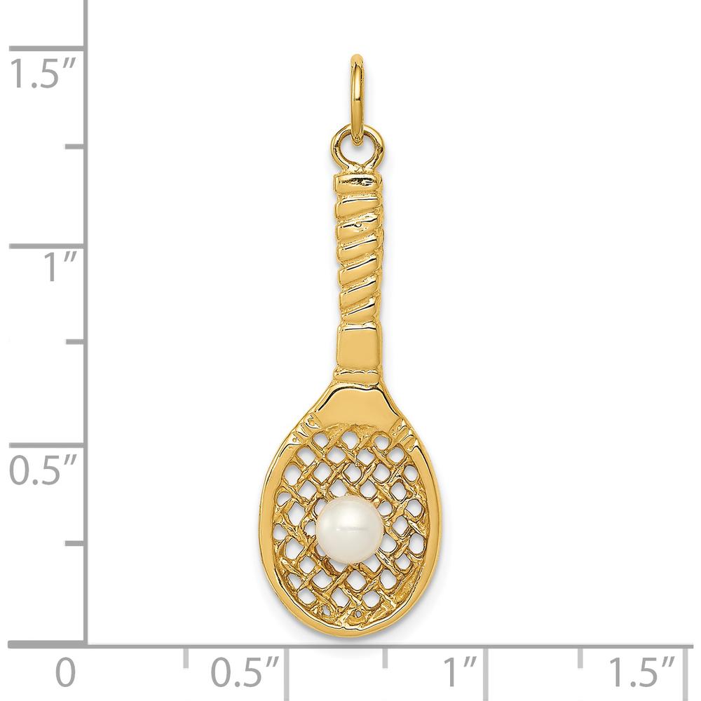 14K Yellow Gold Tennis Racquet Charm with Freshwater Cultured Pearl Ball - 4mm Pearl