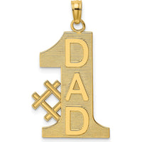 14K Yellow Gold Textured #1 Dad Pendant Charm - 38.25mm Length by Oro Pregiato