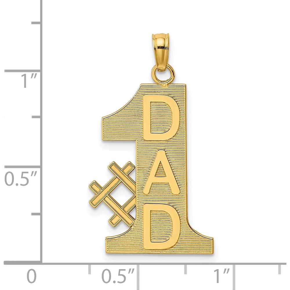 14K Yellow Gold Textured #1 Dad Pendant Charm - 38.25mm Length by Oro Pregiato