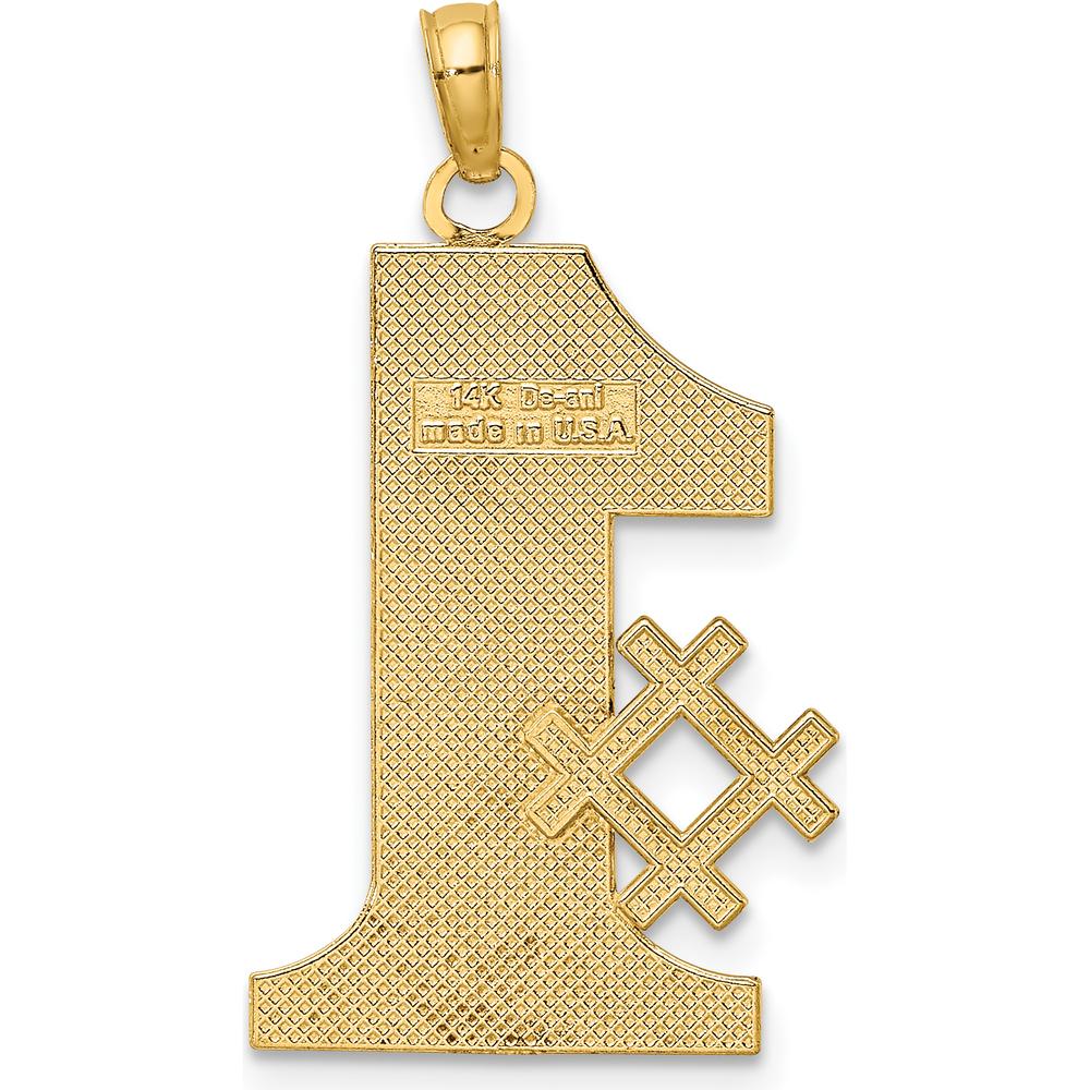 14K Yellow Gold Textured #1 Dad Pendant Charm - 38.25mm Length by Oro Pregiato