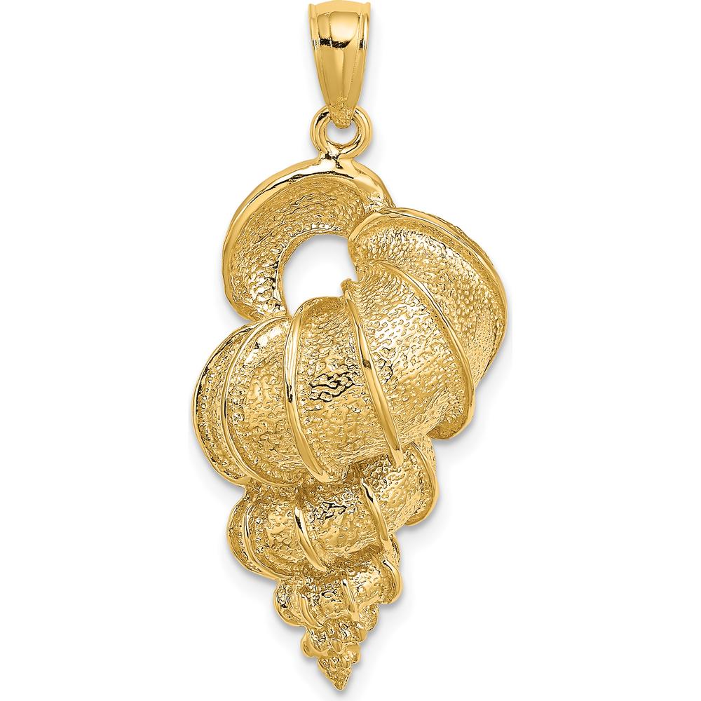 14K Yellow Gold Textured 2D Wentletrap Shell Charm - Elegant Coastal Design by Oro Pregiato
