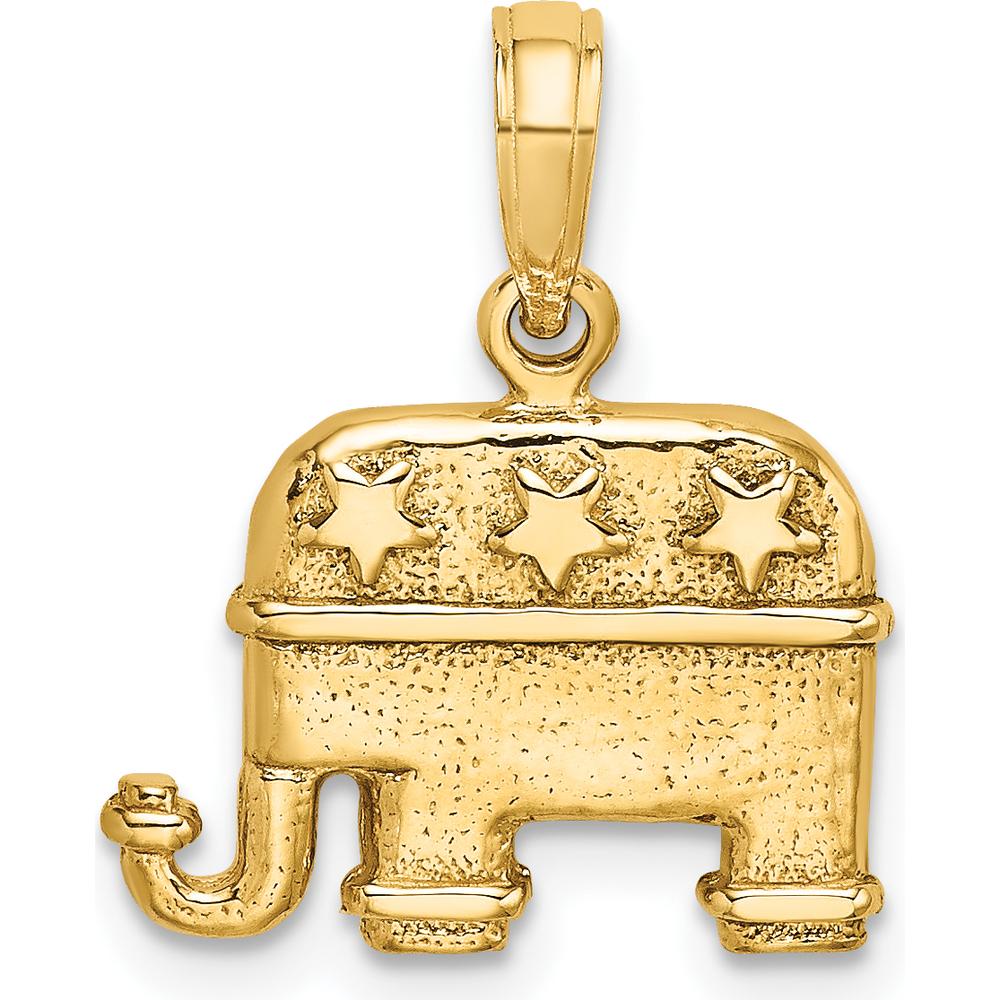 14K Yellow Gold Textured 3D Republican Elephant Charm - Symbol of Strength by Oro Pregiato