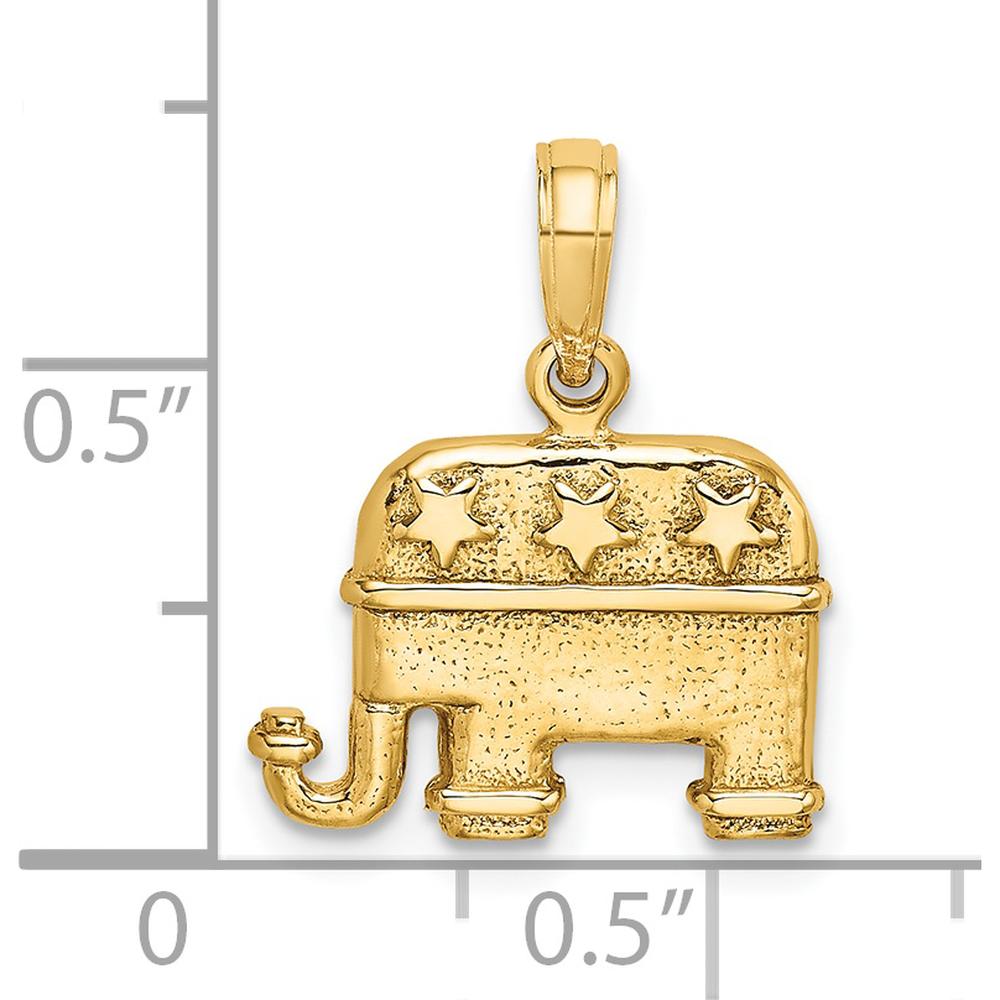 14K Yellow Gold Textured 3D Republican Elephant Charm - Symbol of Strength by Oro Pregiato