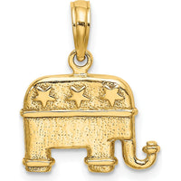 14K Yellow Gold Textured 3D Republican Elephant Charm - Symbol of Strength by Oro Pregiato