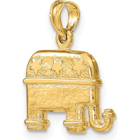 14K Yellow Gold Textured 3D Republican Elephant Charm - Symbol of Strength by Oro Pregiato