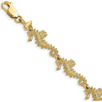 14K Yellow Gold Textured 3D Seahorse Bracelet - 7.5" Length by Oro Pregiato