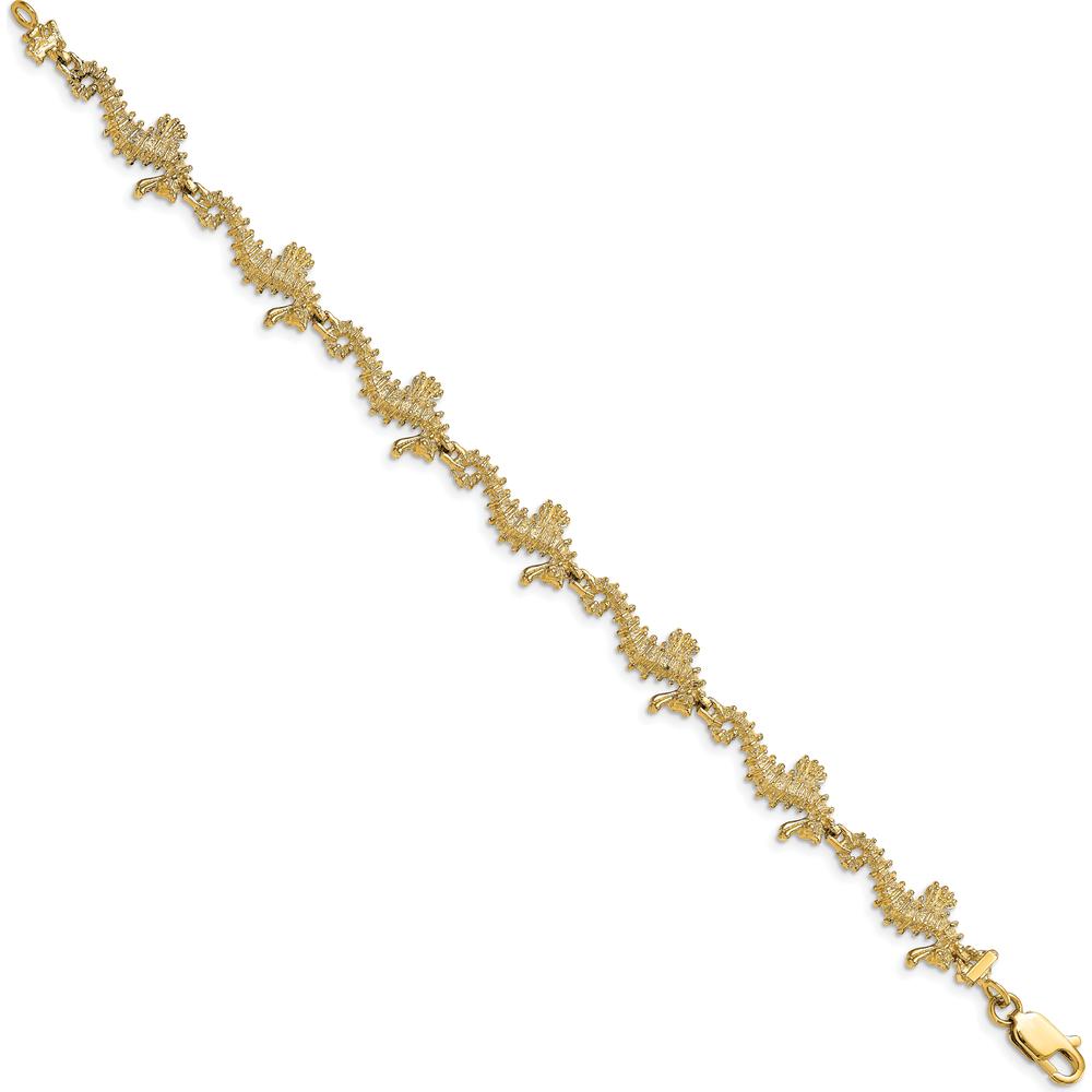 14K Yellow Gold Textured 3D Seahorse Bracelet - 7.5" Length by Oro Pregiato