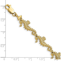 14K Yellow Gold Textured 3D Seahorse Bracelet - 7.5" Length by Oro Pregiato