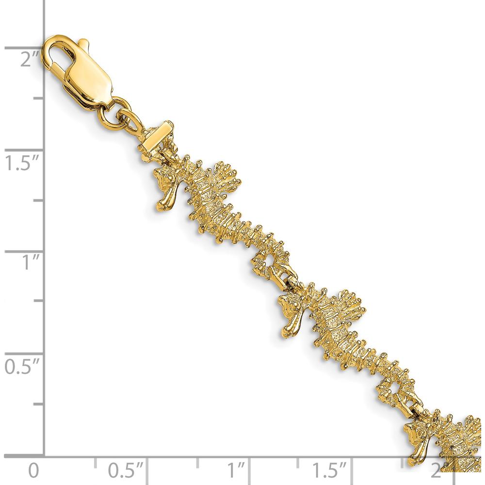 14K Yellow Gold Textured 3D Seahorse Bracelet - 7.5" Length by Oro Pregiato