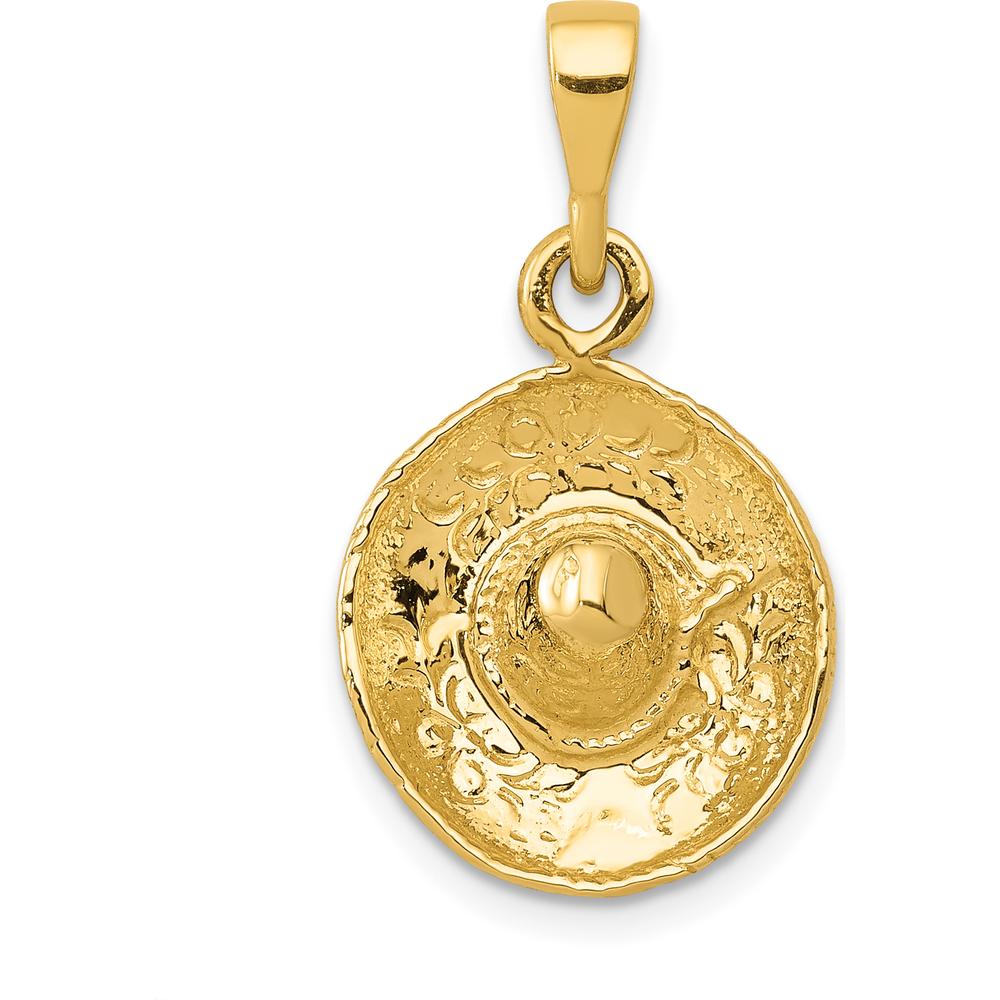 14K Yellow Gold Textured 3D Sombrero Pendant - Solid, Polished Finish by Oro Pregiato