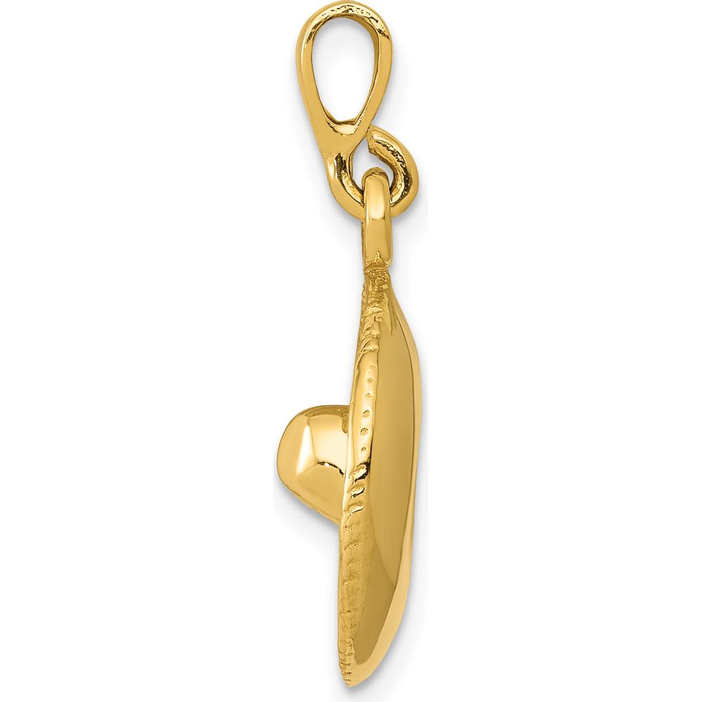 14K Yellow Gold Textured 3D Sombrero Pendant - Solid, Polished Finish by Oro Pregiato