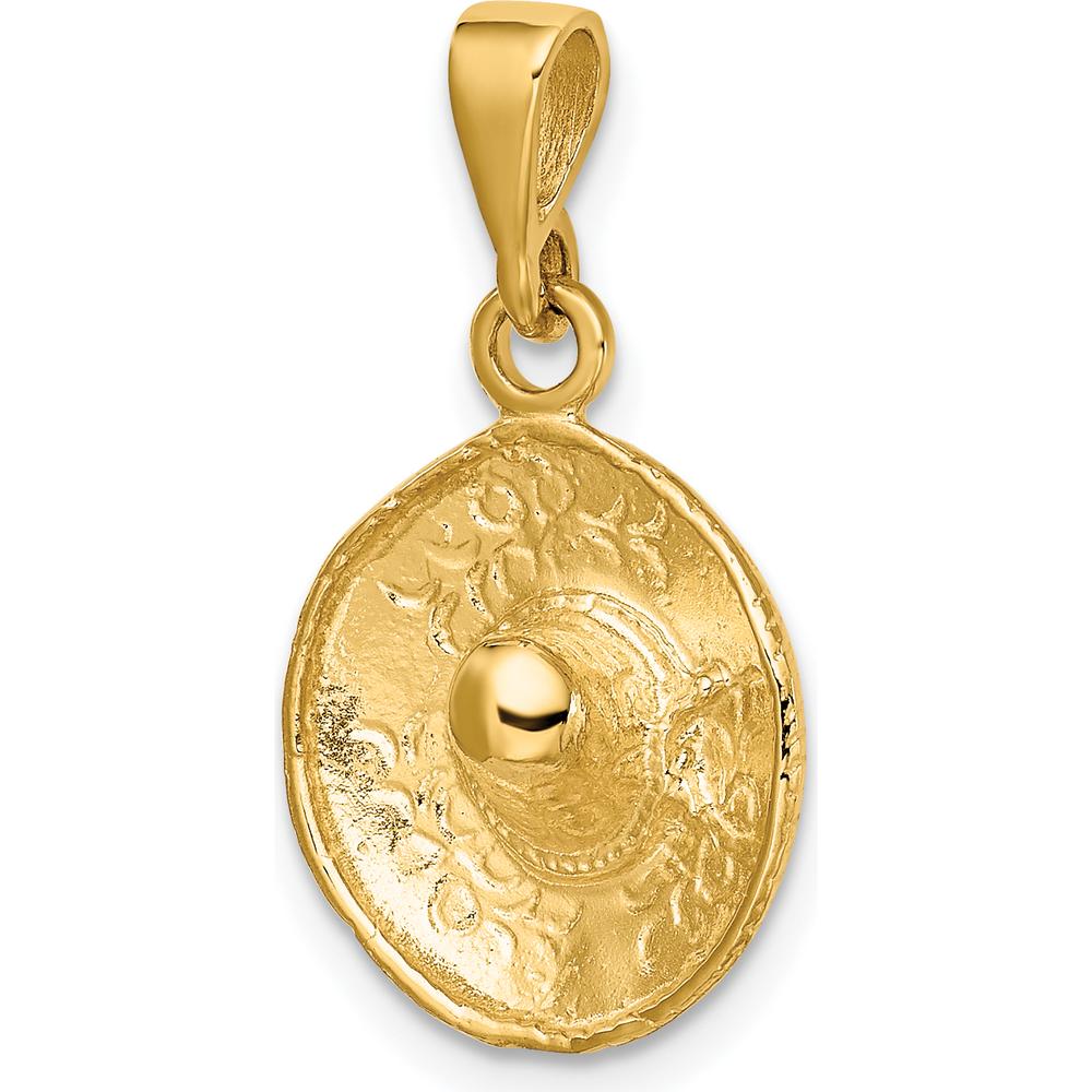 14K Yellow Gold Textured 3D Sombrero Pendant - Solid, Polished Finish by Oro Pregiato