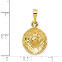 14K Yellow Gold Textured 3D Sombrero Pendant - Solid, Polished Finish by Oro Pregiato