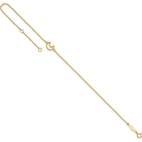 14K Yellow Gold Textured and Polished Crescent Moon Anklet with 9" Cable Chain and 1" Extender
