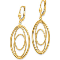 14K Yellow Gold Textured and Polished Dangle Leverback Earrings - 50mm Length by 0