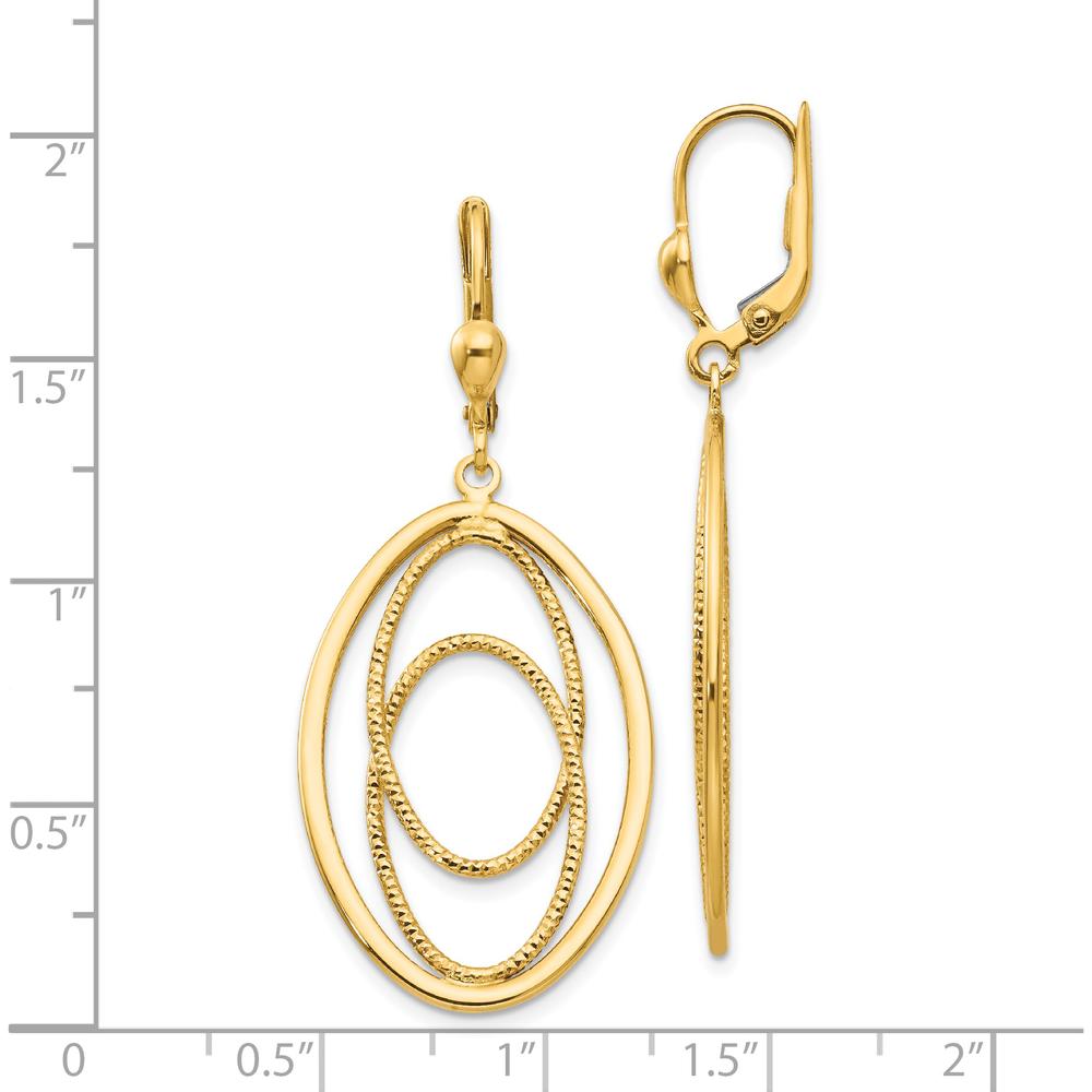 14K Yellow Gold Textured and Polished Dangle Leverback Earrings - 50mm Length by 0