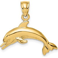 14K Yellow Gold Textured and Polished Dolphin Jumping Charm - 15.2mm Length by Oro Pregiato
