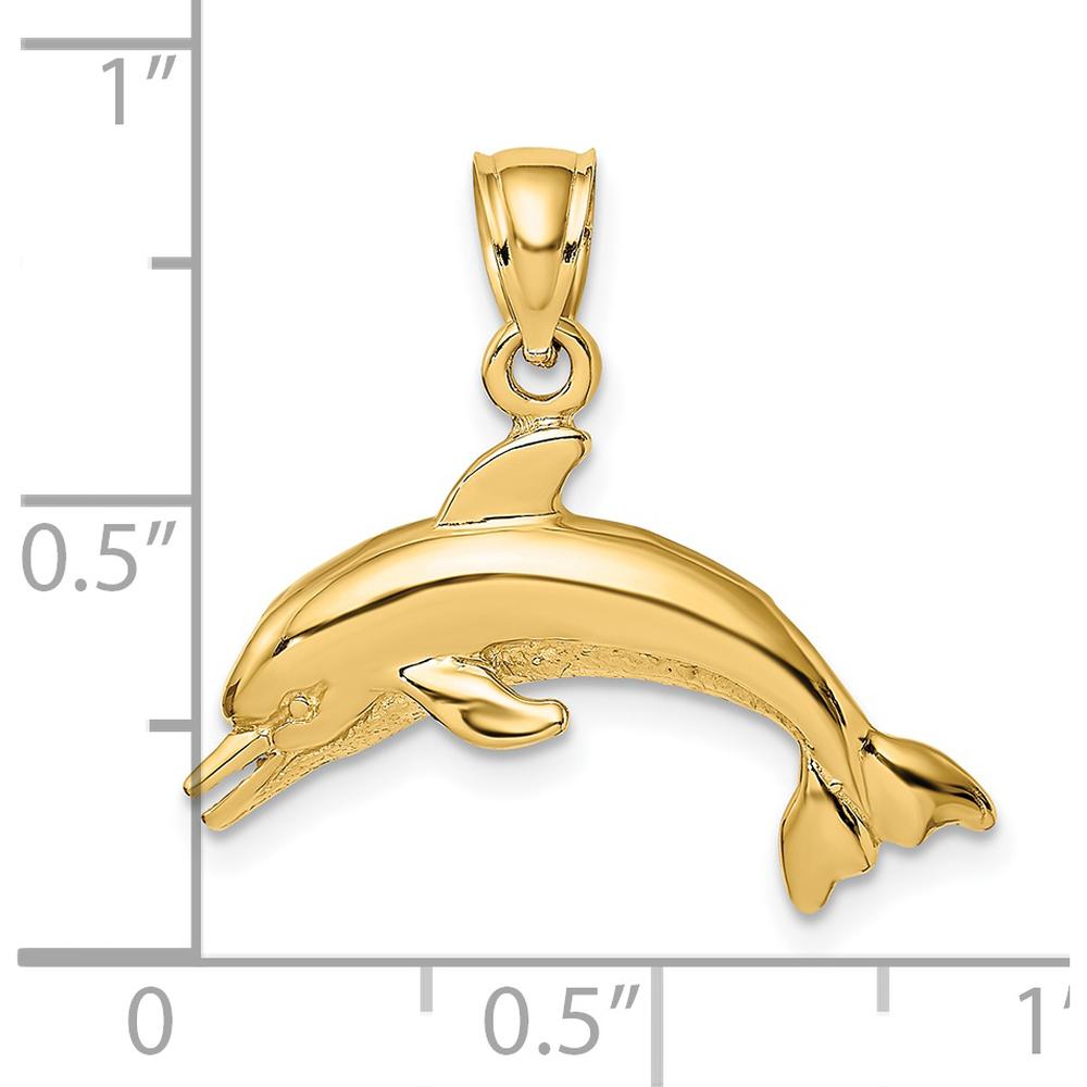 14K Yellow Gold Textured and Polished Dolphin Jumping Charm - 15.2mm Length by Oro Pregiato