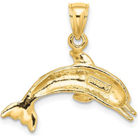 14K Yellow Gold Textured and Polished Dolphin Jumping Charm - 15.2mm Length by Oro Pregiato