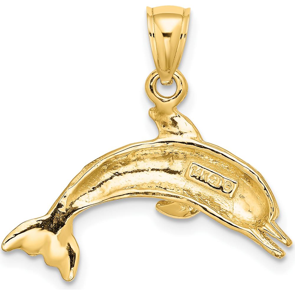 14K Yellow Gold Textured and Polished Dolphin Jumping Charm - 15.2mm Length by Oro Pregiato