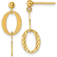 14K Yellow Gold Textured and Polished Drop Earrings - 20mm Length by 0