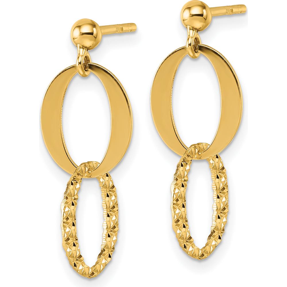 14K Yellow Gold Textured and Polished Drop Earrings - 20mm Length by 0