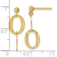 14K Yellow Gold Textured and Polished Drop Earrings - 20mm Length by 0