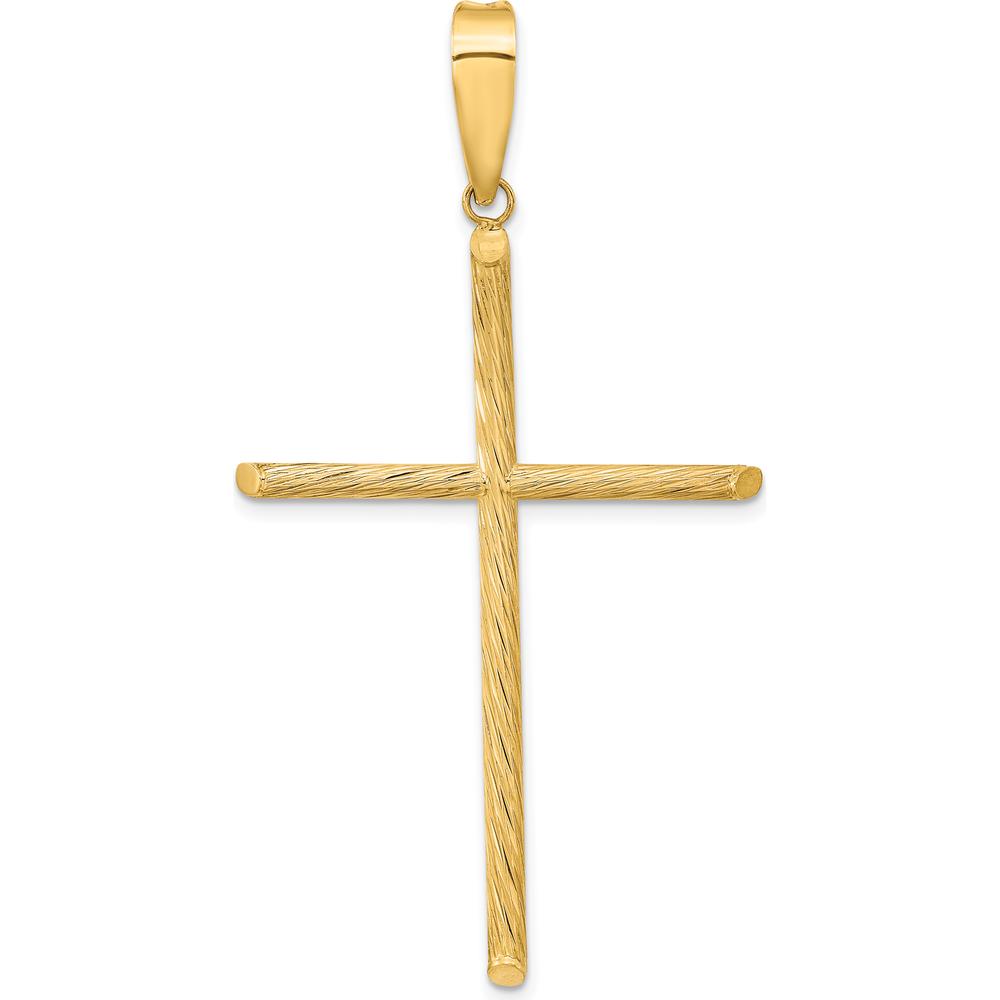 14K Yellow Gold Textured and Polished Fancy Cross Pendant - 59.25mm Length by Oro Pregiato