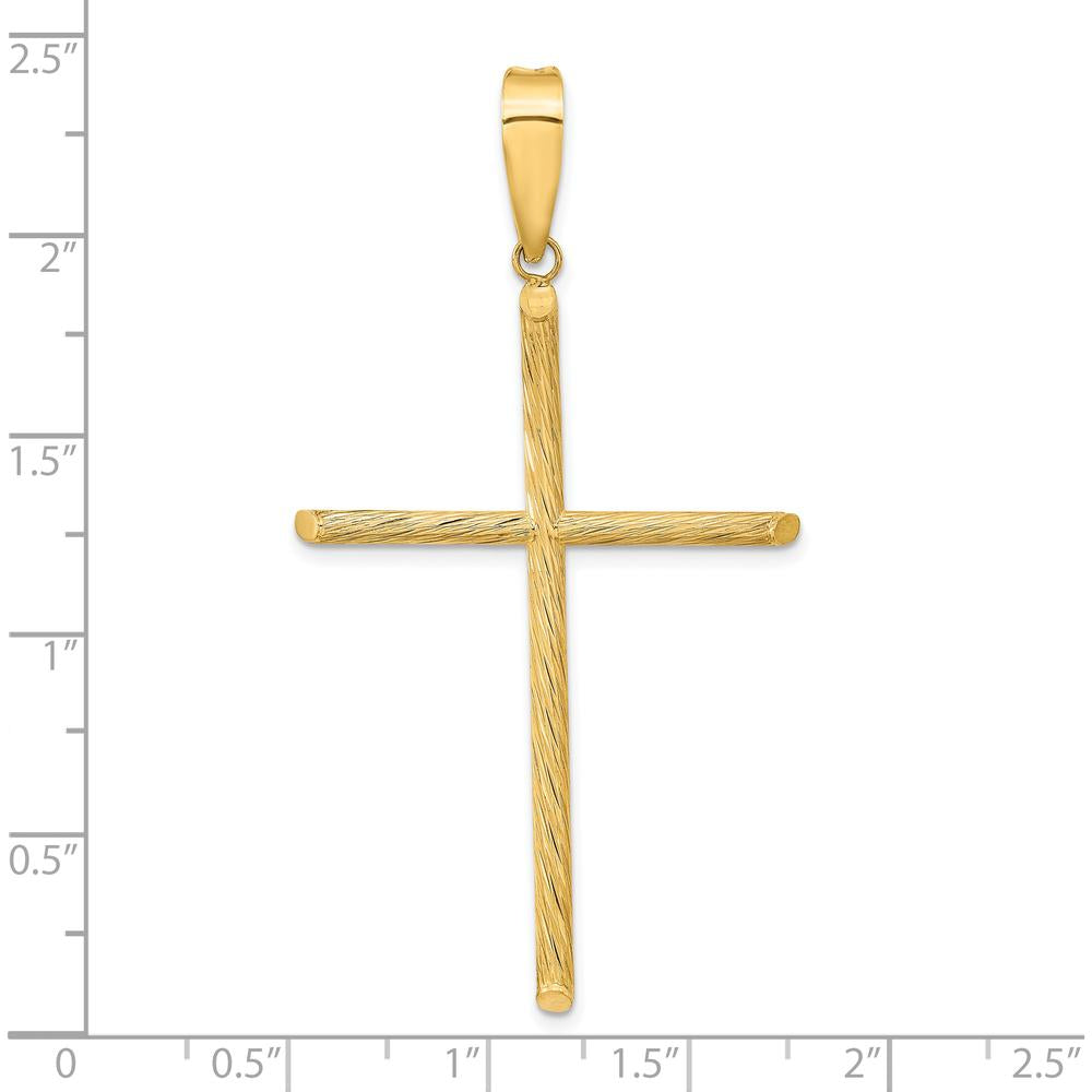 14K Yellow Gold Textured and Polished Fancy Cross Pendant - 59.25mm Length by Oro Pregiato
