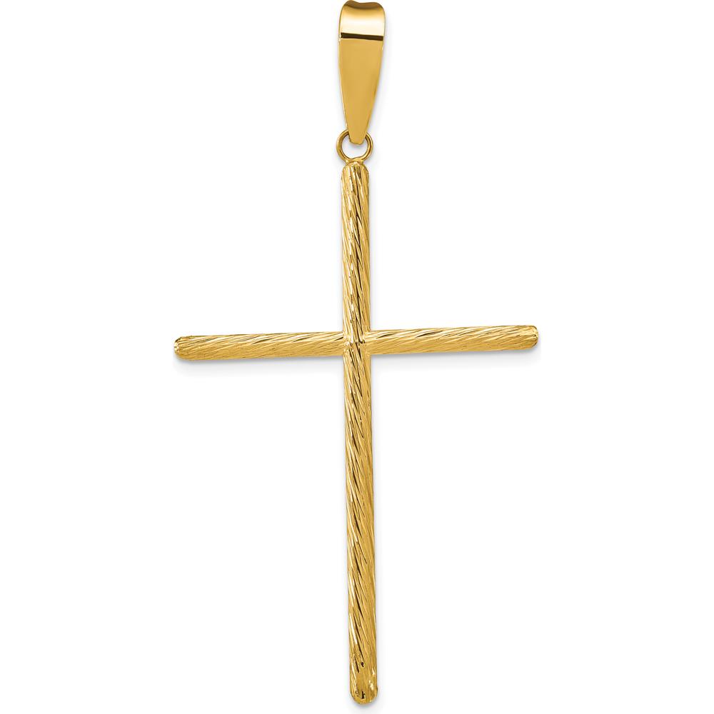 14K Yellow Gold Textured and Polished Fancy Cross Pendant - 59.25mm Length by Oro Pregiato