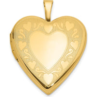 14K Yellow Gold Textured and Polished Heart Locket Pendant - Engravable with Space for Two 13.75mm Heart-Shaped Photos by Oro Pregiato