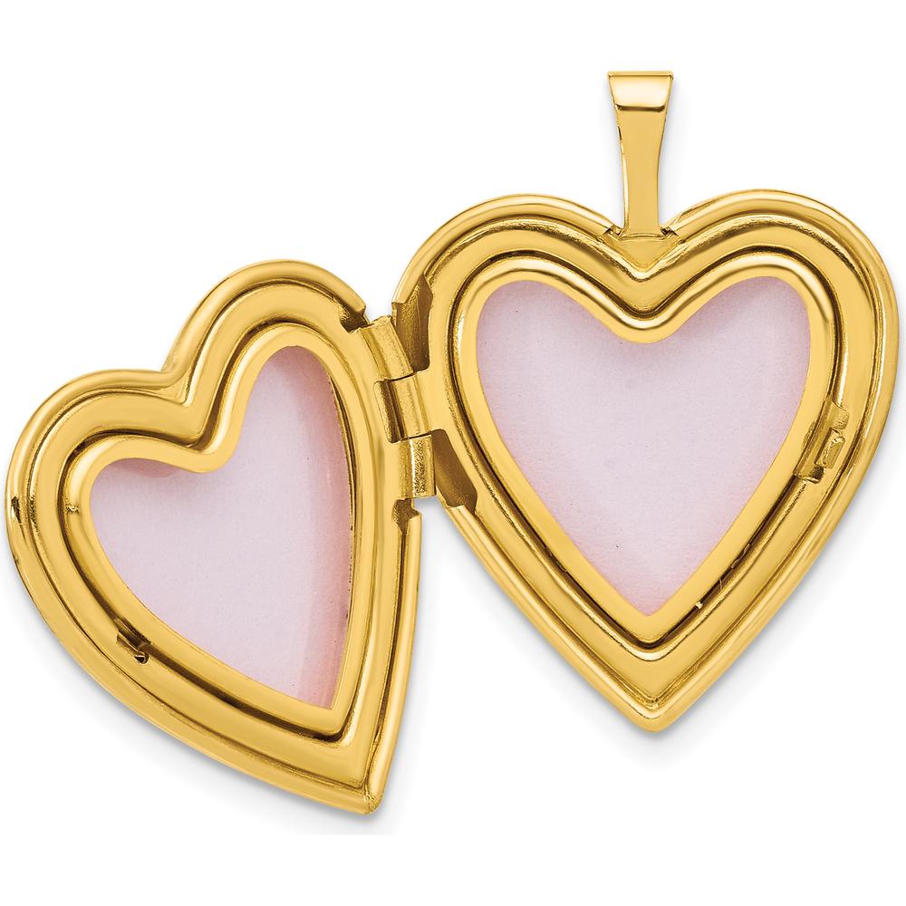 14K Yellow Gold Textured and Polished Heart Locket Pendant - Engravable with Space for Two 13.75mm Heart-Shaped Photos by Oro Pregiato