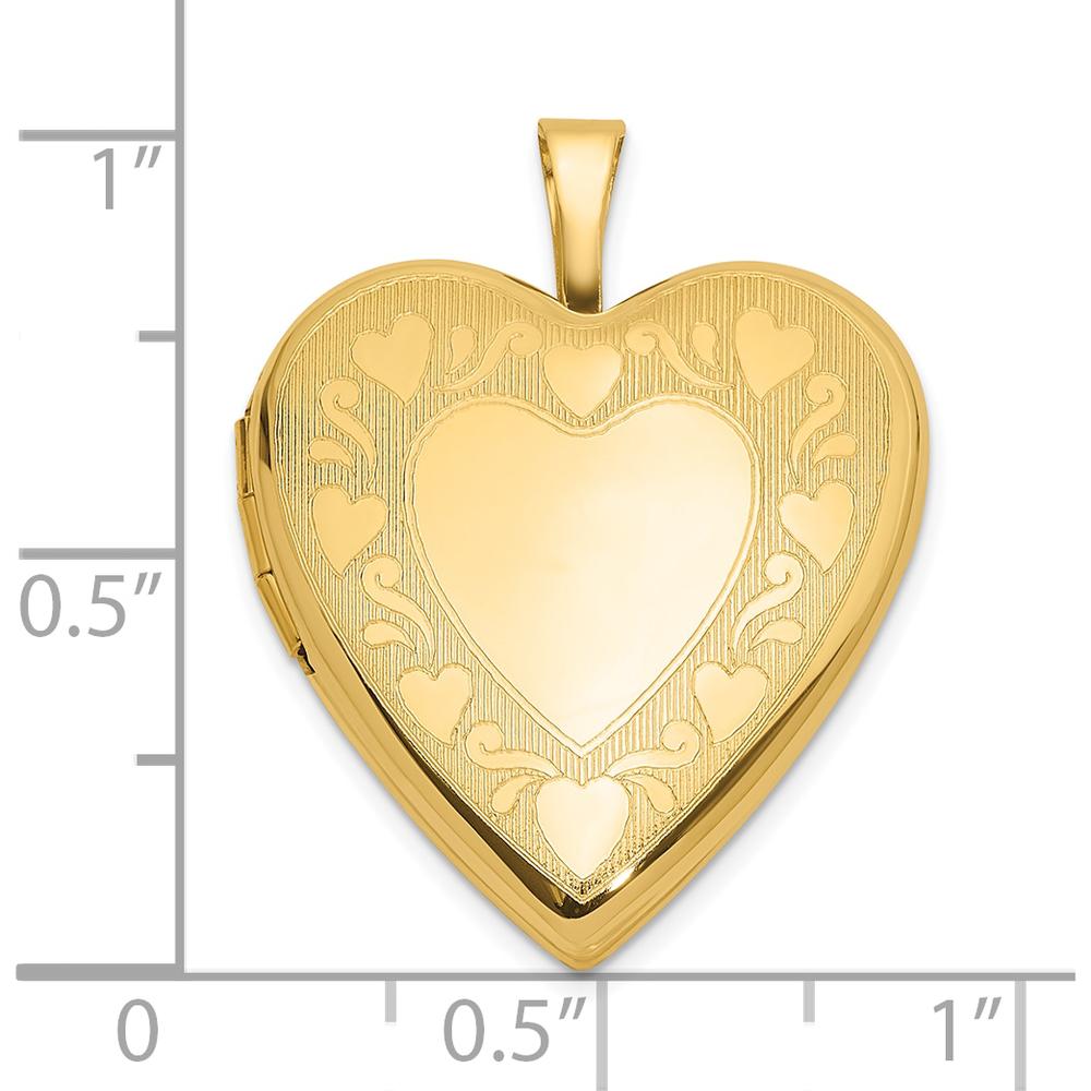 14K Yellow Gold Textured and Polished Heart Locket Pendant - Engravable with Space for Two 13.75mm Heart-Shaped Photos by Oro Pregiato