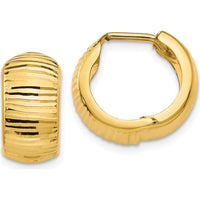 14K Yellow Gold Textured and Polished Hinged Hoop Earrings - 16mm Length by 0
