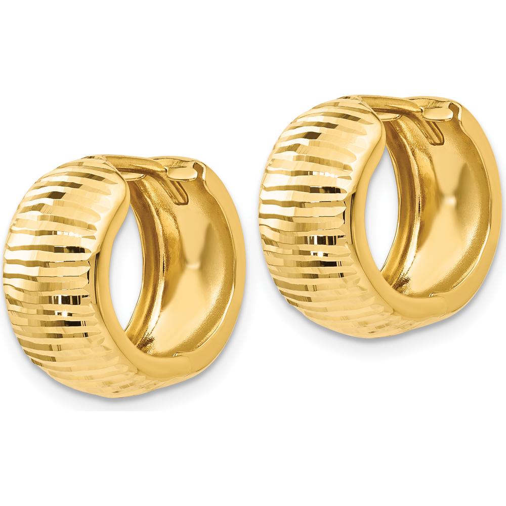 14K Yellow Gold Textured and Polished Hinged Hoop Earrings - 16mm Length by 0