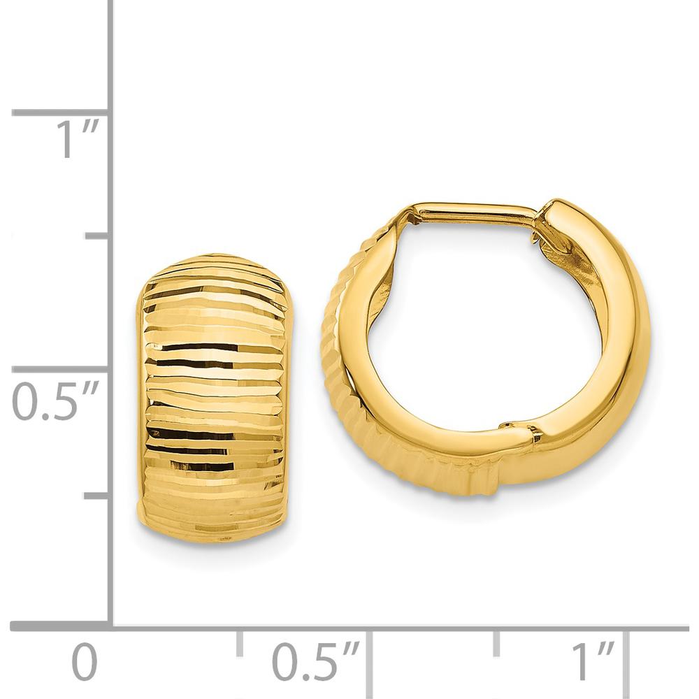 14K Yellow Gold Textured and Polished Hinged Hoop Earrings - 16mm Length by 0