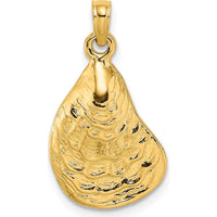 14K Yellow Gold Textured and Polished Oyster Shell Charm - 22mm Length by Oro Pregiato