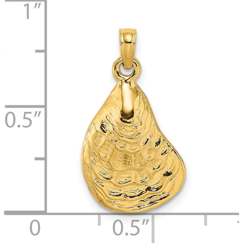 14K Yellow Gold Textured and Polished Oyster Shell Charm - 22mm Length by Oro Pregiato