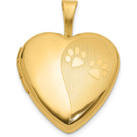14K Yellow Gold Textured and Polished Paw Prints Heart Locket by Oro Pregiato