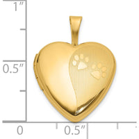 14K Yellow Gold Textured and Polished Paw Prints Heart Locket by Oro Pregiato