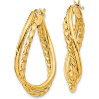 14K Yellow Gold Textured and Polished Twist Oval Hoop Earrings - 19mm Length by Oro Pregiato