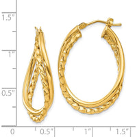 14K Yellow Gold Textured and Polished Twist Oval Hoop Earrings - 19mm Length by Oro Pregiato