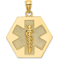 14K Yellow Gold Textured Back Caduceus Medical Disc Pendant - 21.7mm Length by Oro Pregiato