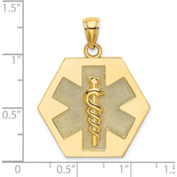 14K Yellow Gold Textured Back Caduceus Medical Disc Pendant - 21.7mm Length by Oro Pregiato