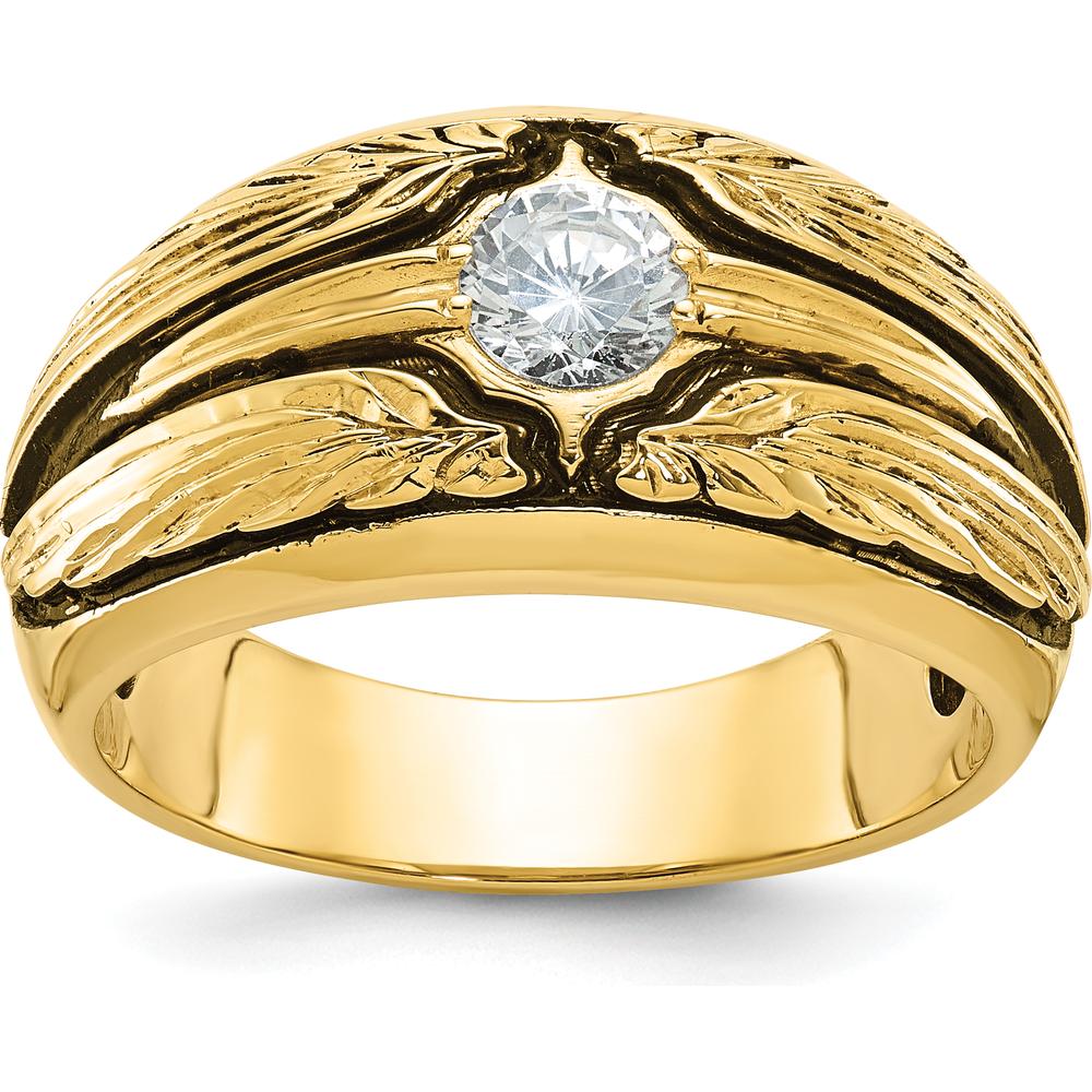 14K Yellow Gold Textured Band with 1/2 Carat Round Diamond - AA Quality Solitaire Ring by IBGoodman